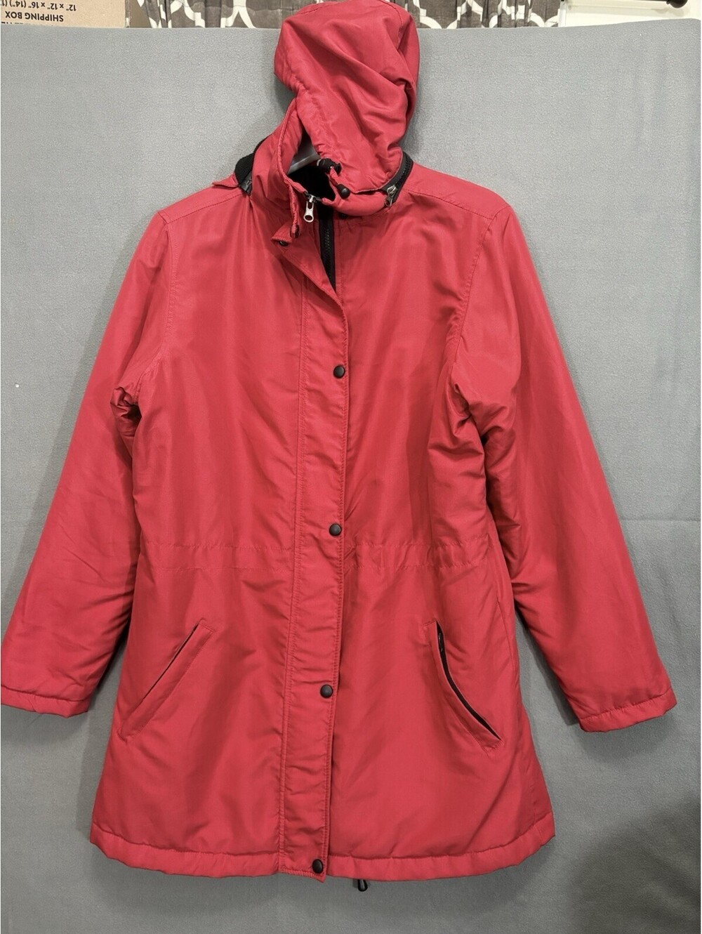 CW Classics S Red Hooded Jacket Fleece Lined Zip Snap Coat